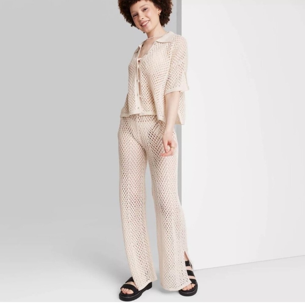 3. Women's Wide Leg Open Work Pants - Wild Fable Off-White